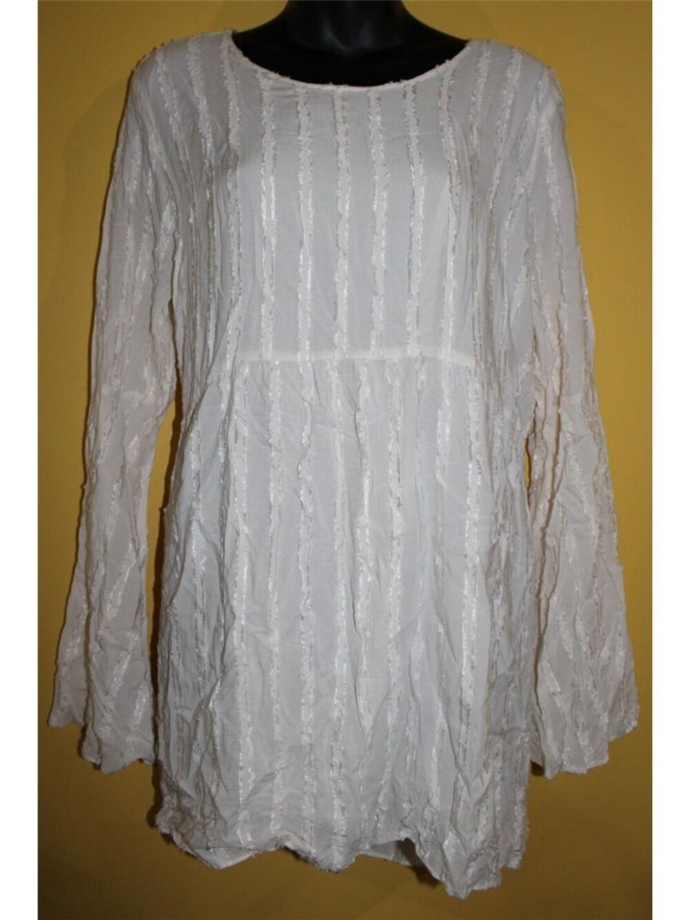 Ann Taylor LOFT Large Ivory Textured BoHo Tunic Blouse Bell Sleeves